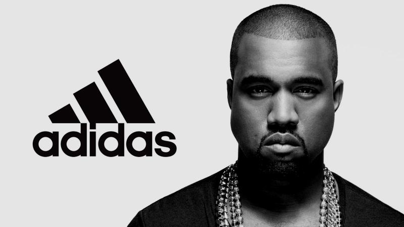Collage von Adidas-Logo und Kanye West