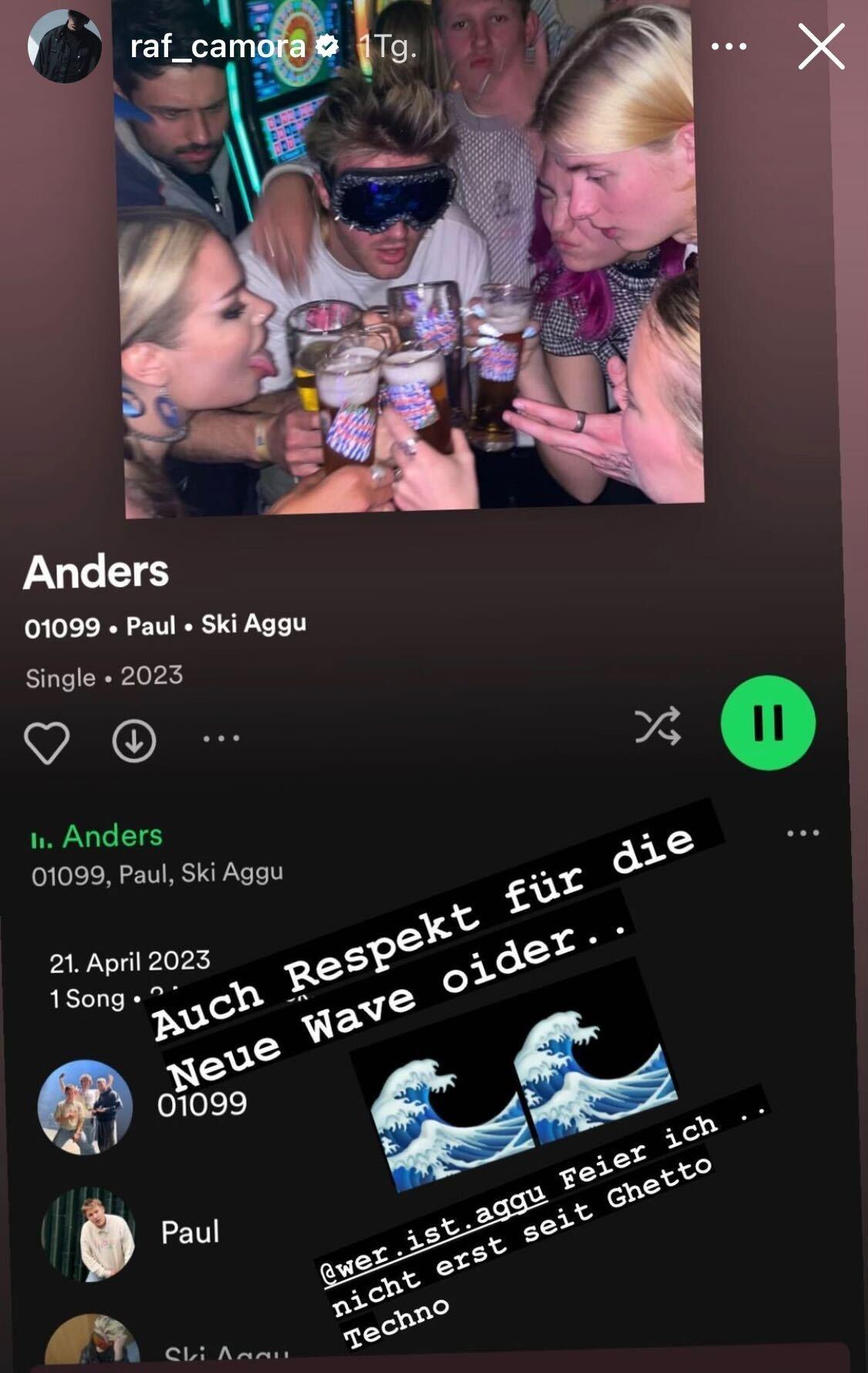 Raf Camora teilt "Anders" von Ski Aggu und 01099 in seiner Instagram-Story